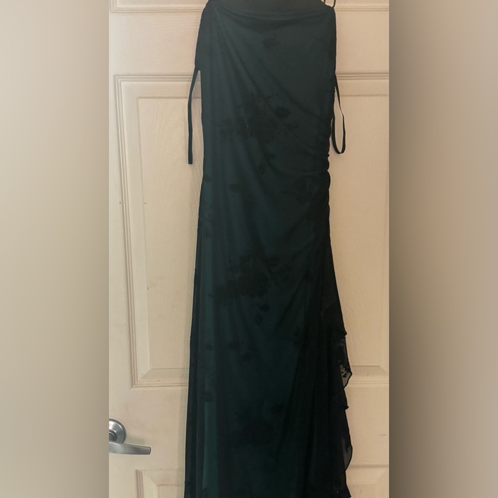 Macy's Emerald/ Black Sheer Wedding Guest Dress